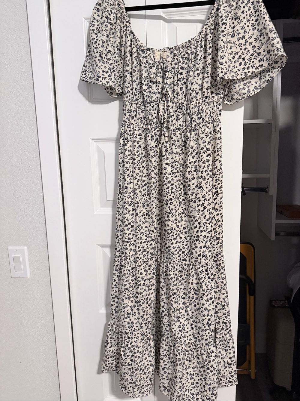 Emilia Wickstead Cream and Black Floral Midi Dress